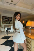 Women's White Blazer Skirt Set - View 8 | WEUXS