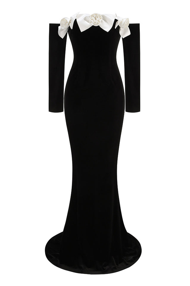 Duchesse Bows Off Shoulder Velvet Gown | Dress In Beauty