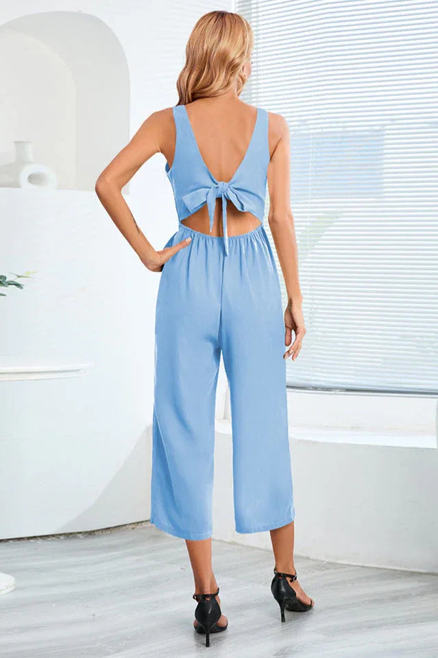 Wide Leg Jumpsuit with Tie Waist & Back Cutout Secondary image
