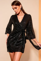 Surplice neck sequin wrap dress - View 17 | WEUXS