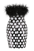 Feather Trim Polka Dot Sequin Dress | Dress In Beauty