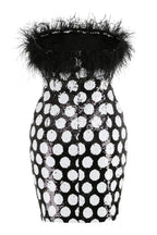 Feather Trim Polka Dot Sequin Dress - WEUXS