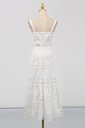White Linen Lace Insert Midi Dress | Dress In Beauty