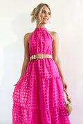Check Halter Neck Tie Waist Maxi Dress | Dress In Beauty