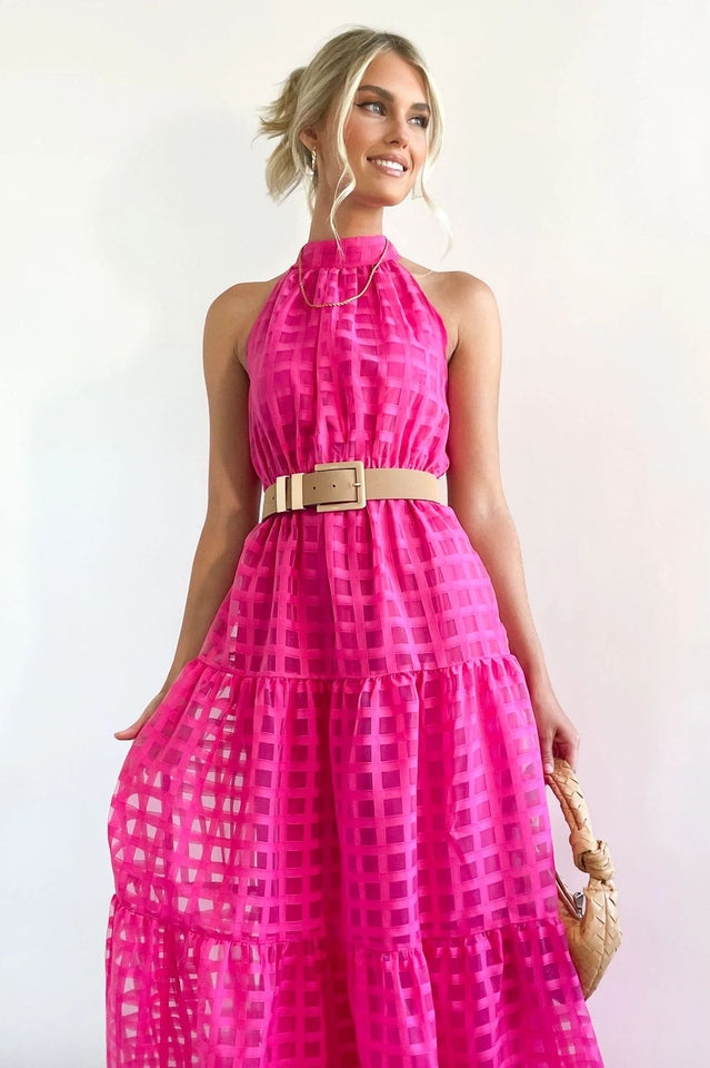Check Halter Neck Tie Waist Maxi Dress | Dress In Beauty