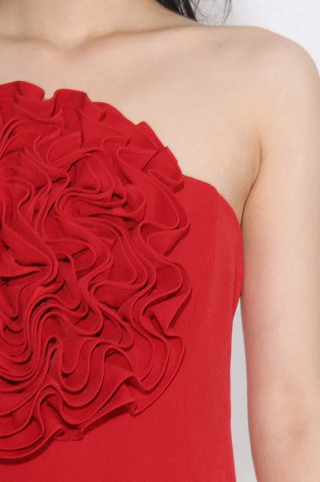 Floral Appliqué One-Shoulder Crepe Dress - View 7 | WEUXS