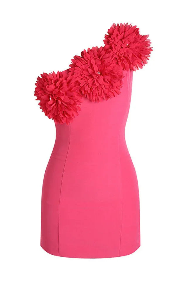 Nasrin One Shoulder Flower Mini Dress - WEUXS