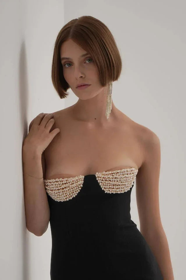Baroque Pearl Chest Cup Dress - WEUXS