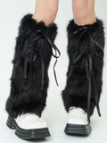 Faux Fur Leg Warmers with Ribbon Ties - View 12 | WEUXS