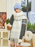 Pastel Blue & White Block Stripe Oversized Scarf - WEUXS
