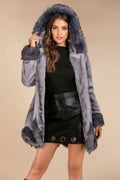 Opulent Silver Grey Faux Mink & Fox Fur Hooded Coat - WEUXS