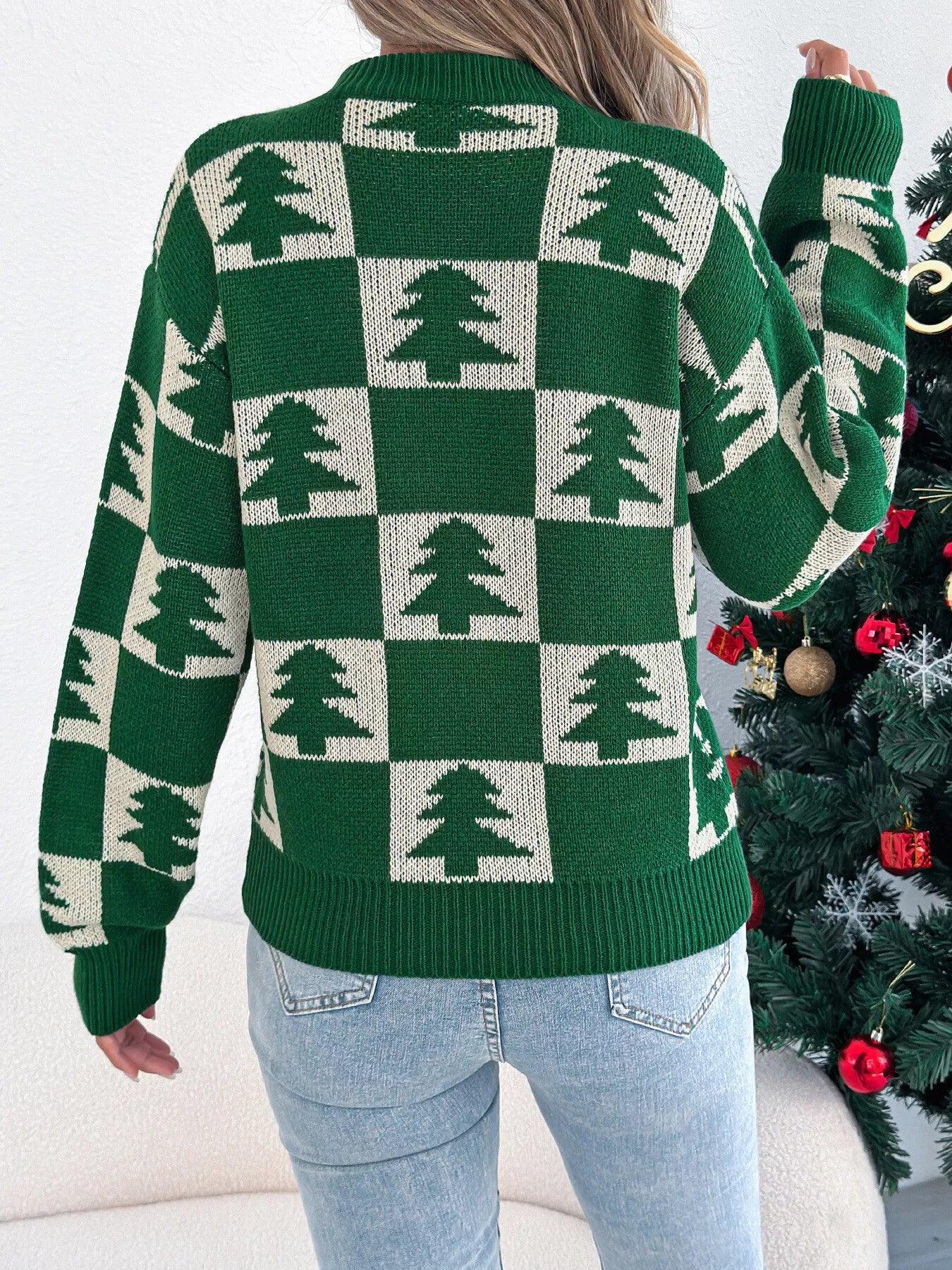 Checkerboard Christmas Tree Knit Sweater Secondary image