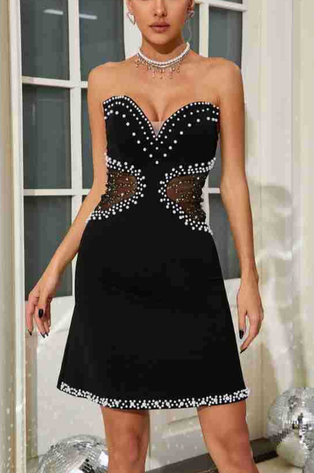 Strapless Pearl Mesh Mini Dress | Dress In Beauty