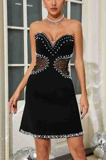 Strapless Pearl Mesh Mini Dress | Dress In Beauty