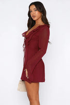 Mesh mini dress with bell sleeves and tie front - View 15 | WEUXS