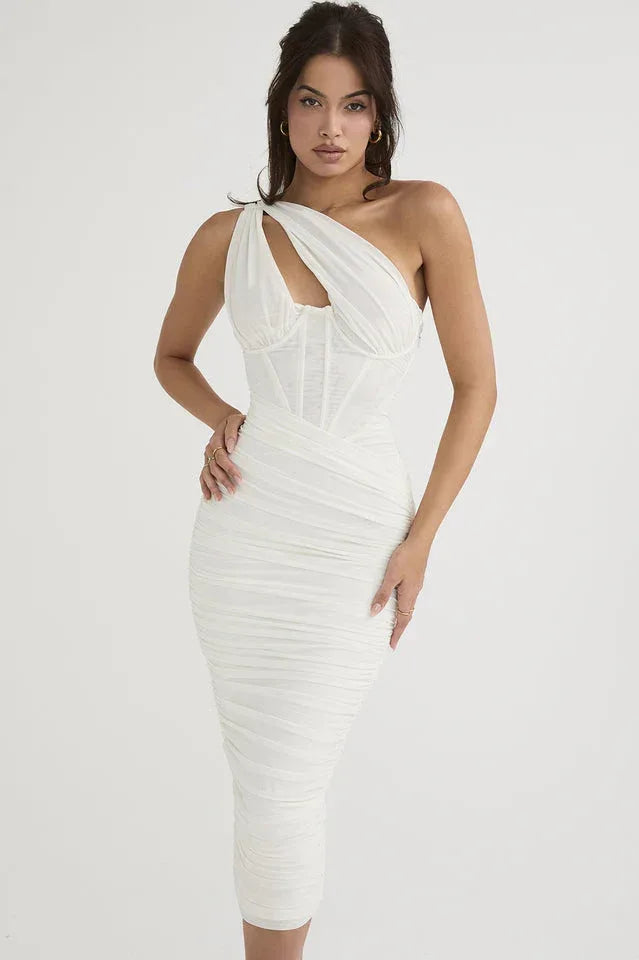 Asymmetric One-Shoulder Midi Dress - View 17 | WEUXS