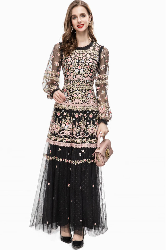 Garden 3/4 Sleeves Embellished Tulle Gown | Dress In Beauty