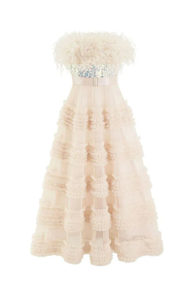 Feather ball gown dress - View 9 | WEUXS