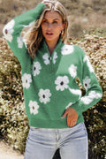 Floral Pattern Half Zip Sweater | Dress In Beauty
