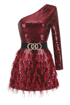 Daria One Shoulder Sequin Feather Dress - View 10 | WEUXS