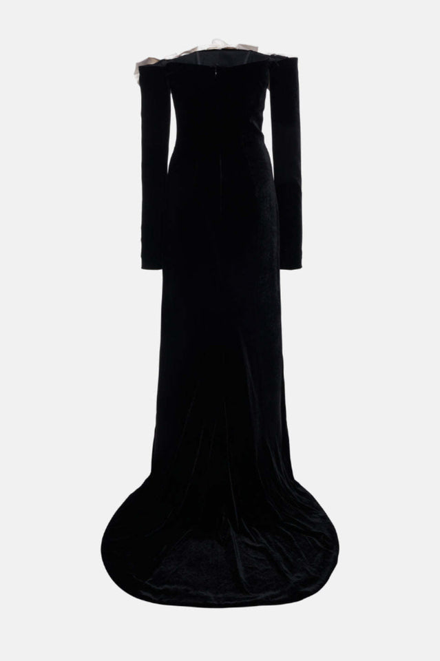 Duchesse Bows Off Shoulder Velvet Gown | Dress In Beauty