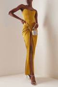 Mustard Draped Satin Corset Maxi Dress | Dress In Beauty