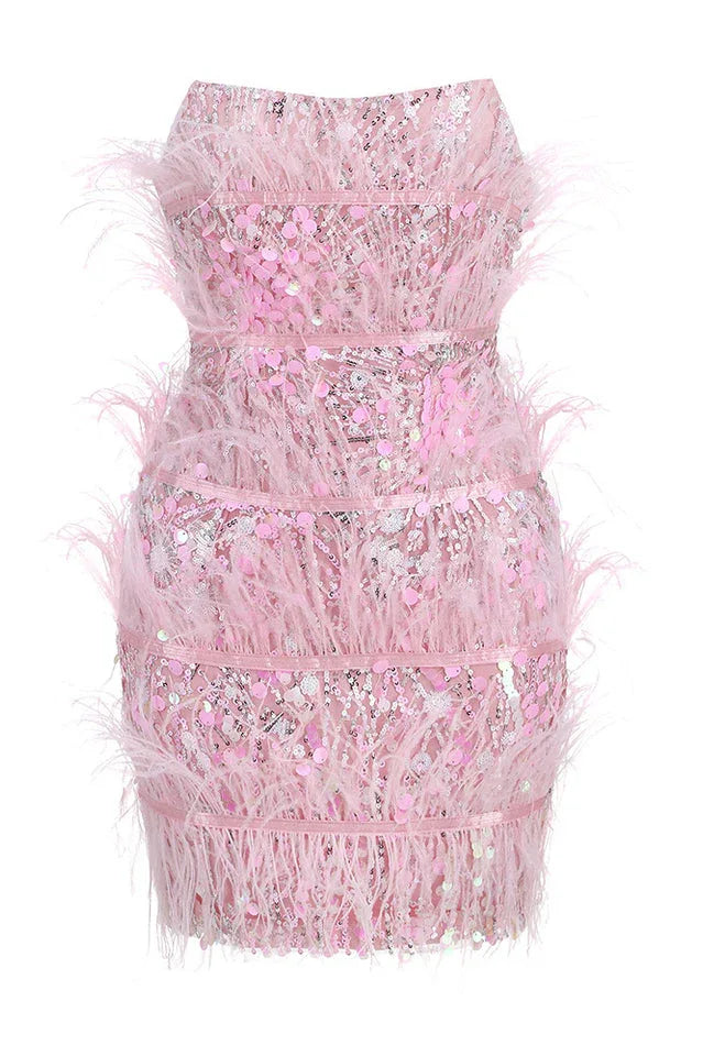 Sequin Feather Mini Dress - View 9 | WEUXS