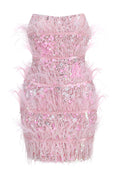 Senara Strapless Sequin Feather Mini Dress | Dress In Beauty