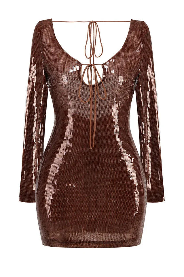 Sequin Mini Dress with Long Sleeves - View 6 | WEUXS
