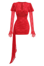 Draped Mini Dress with Cut-Outs & Puff Sleeves - View 8 | WEUXS
