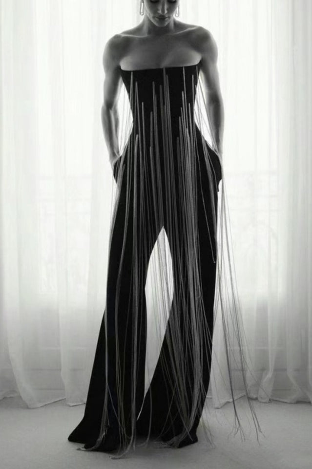 Evelyn Crystal Chain Detail Strapless Jumpsuit | Dress In Beauty