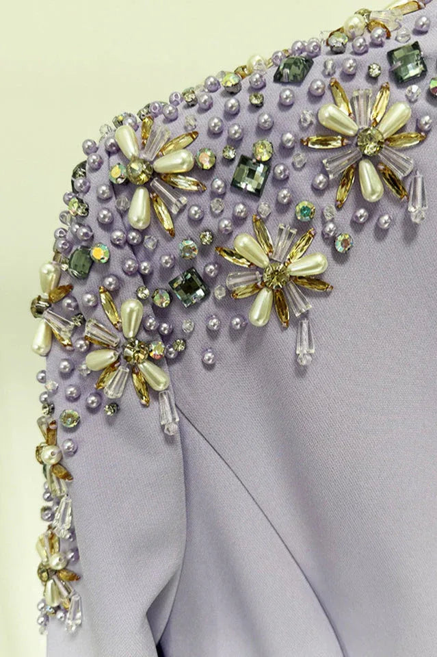 Embellished V-Neck Maxi Dress with long sleeves and crystal bead detailing - View 27 | WEUXS