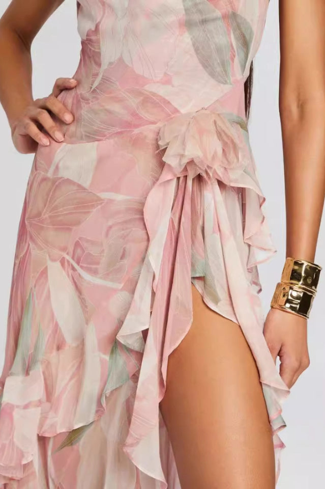 Printed Ruffle Asymmetric Maxi Dress | Dress In Beauty