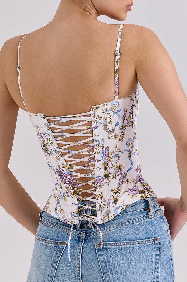 Floral Ribbon Print Corset Top | Dress In Beauty