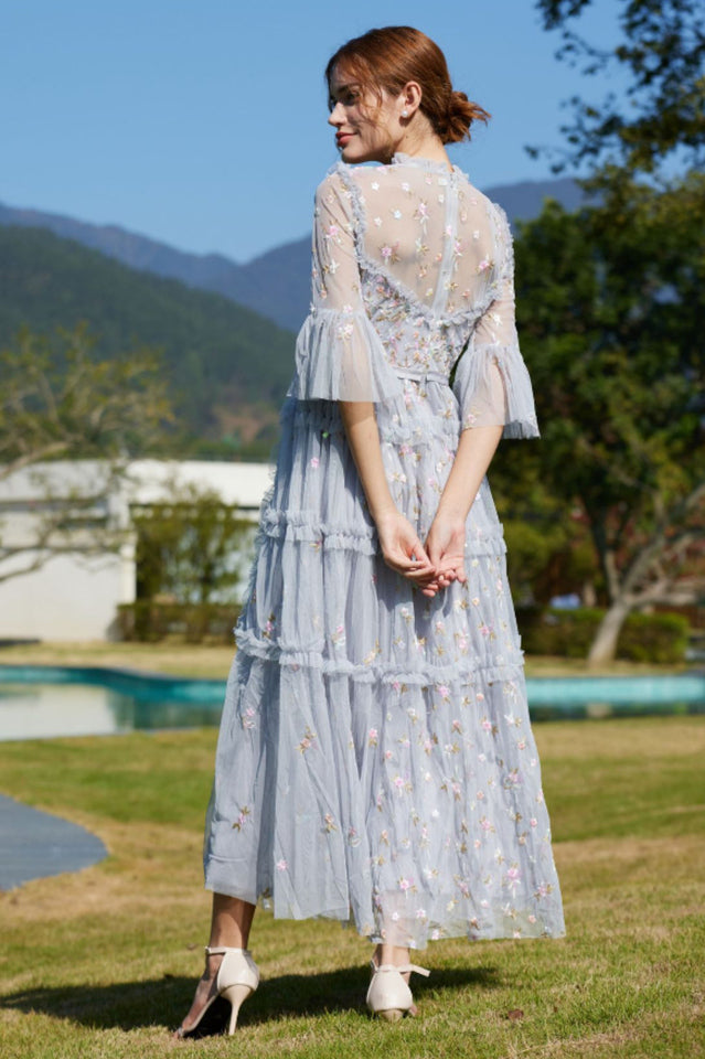 Embroidered Ruffles Elegant Long Dress | Dress In Beauty