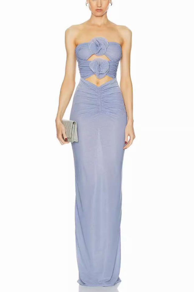 Solomon Strapless Flower Mesh Maxi Dress | Dress In Beauty