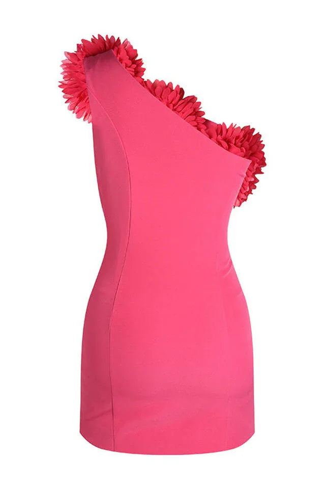 One shoulder mini dress with floral embellishment - View 13 | WEUXS