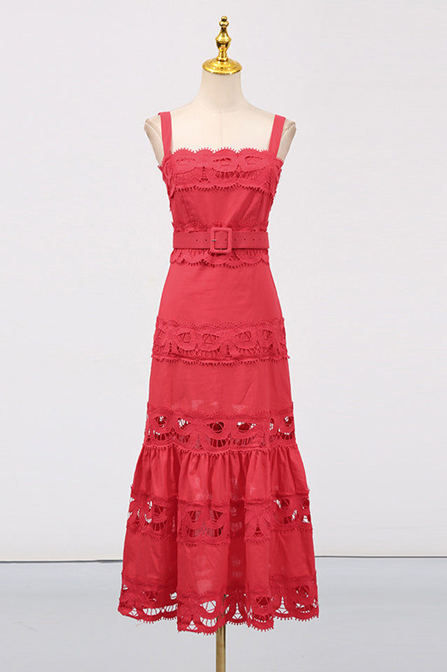 White Linen Lace Insert Midi Dress | Dress In Beauty