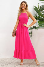 A-line maxi dress with smocked bodice and crisscross back straps - View 8 | WEUXS