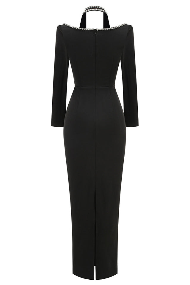 Long Sleeve Crystal Trim Gown | Dress In Beauty