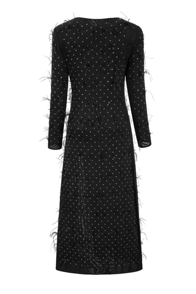 Rhinestone Faux Feather Trim Split Maxi Dress | Dress In Beauty