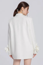 Women's white blazer dress with 3D floral embellishments - View 9 | WEUXS