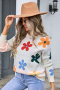 Flower Round Neck Long Sleeve Sweater | Dress In Beauty