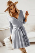Surplice Neck Tie Front Pleated Sweater Dress | Dress In Beauty