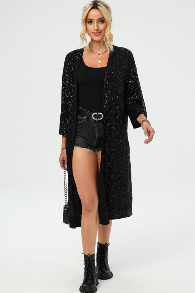 Sequin Open Front Duster Cardigan | Dress In Beauty