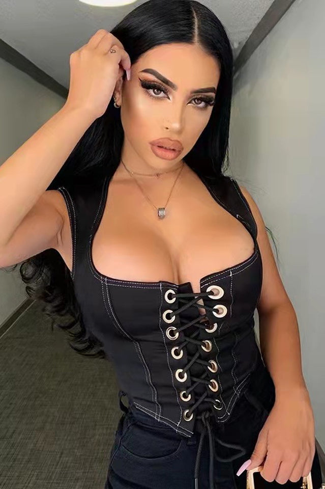 Black Lace Up Corset Tank Top | Dress In Beauty