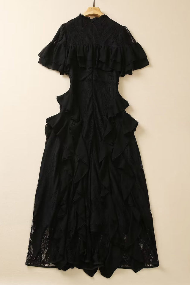 Oriana Pink Solid Lace Frill Midi Dress | Dress In Beauty