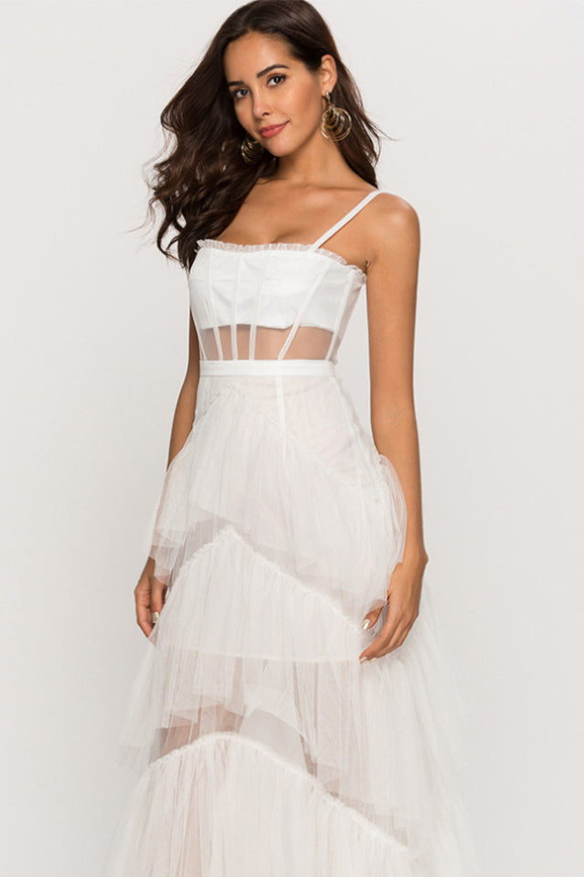Jasmine Long Spaghetti Strap Mesh Corset Gown | Dress In Beauty