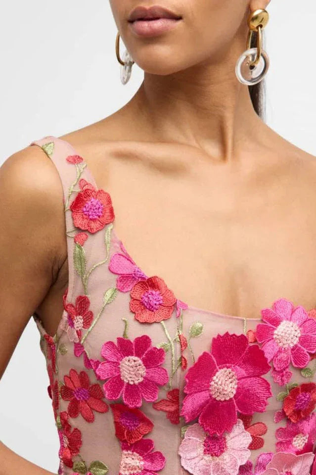 Floral Mesh Mini Dress - View 6 | WEUXS