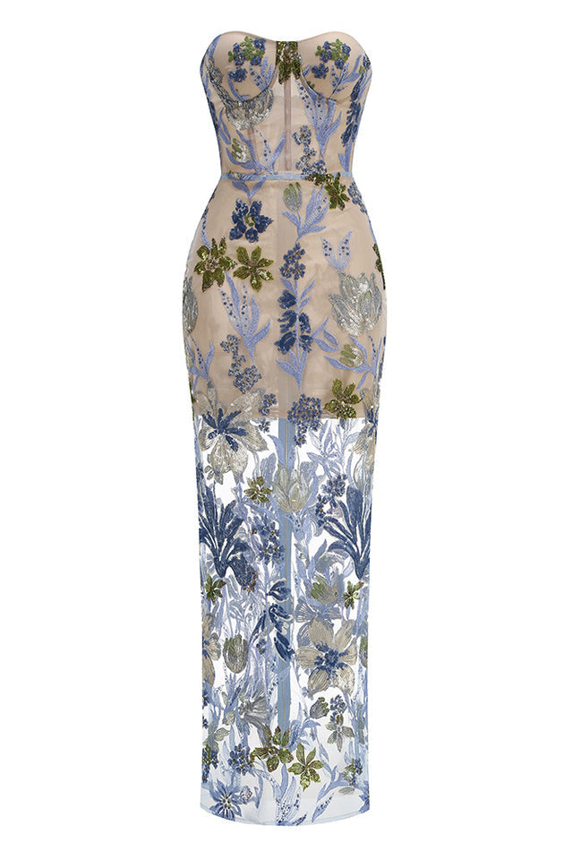 Kamames Strapless Floral Sequined Maxi Dress | Dress In Beauty